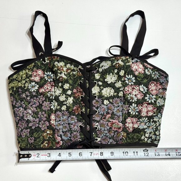 Floral Tapestry Corset Lace-Up Crop Top Fairy Romantic Ren Fair Regency Witchy - Picture 10 of 11